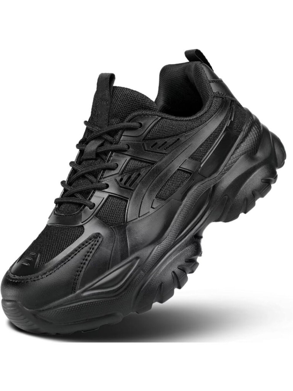 Women's All Black Fashion Athletic Chunky Lightweight Soft Sole Comfort Sneakers